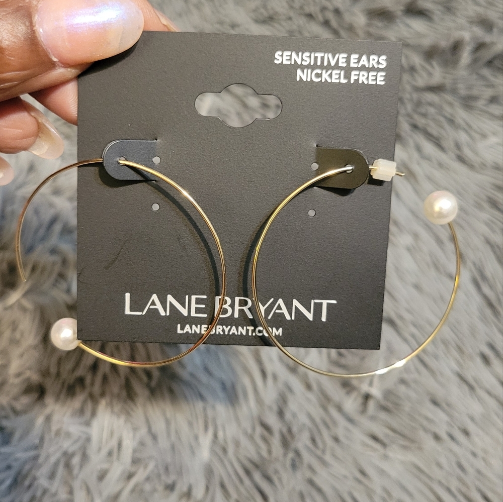 Lane Bryant Goldtone Pearl Hoop Earrings